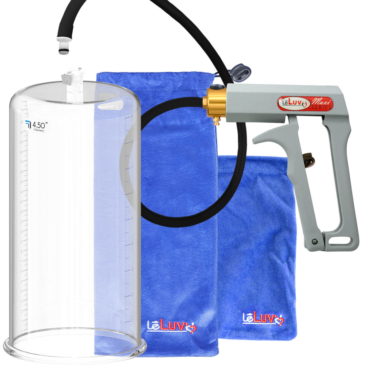 Maxi Grey Handle Silicone Hose | Penis Pump | 9" x 4.50" Cylinder