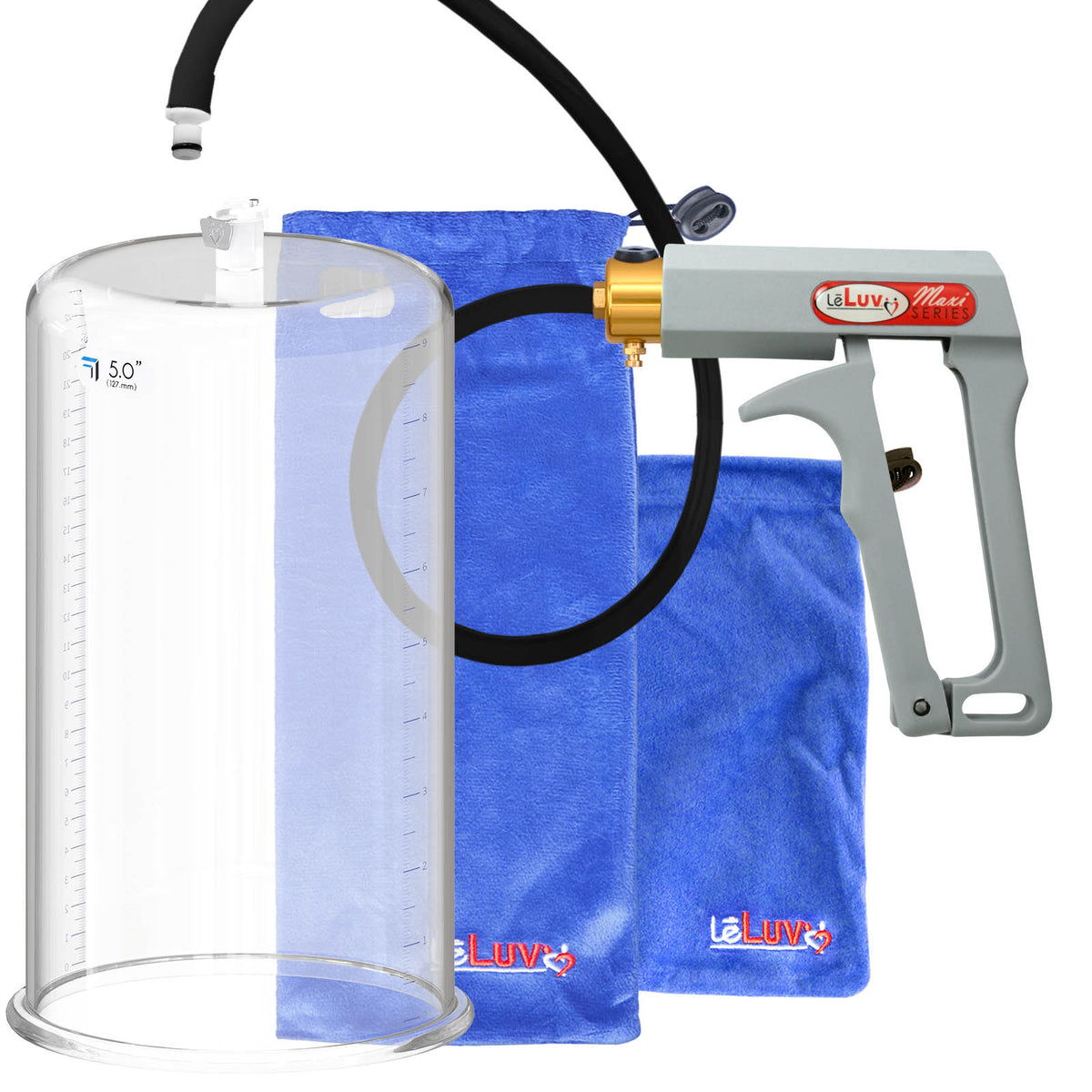 Maxi Grey Handle Silicone Hose | Penis Pump | 9" x 5.00" Cylinder