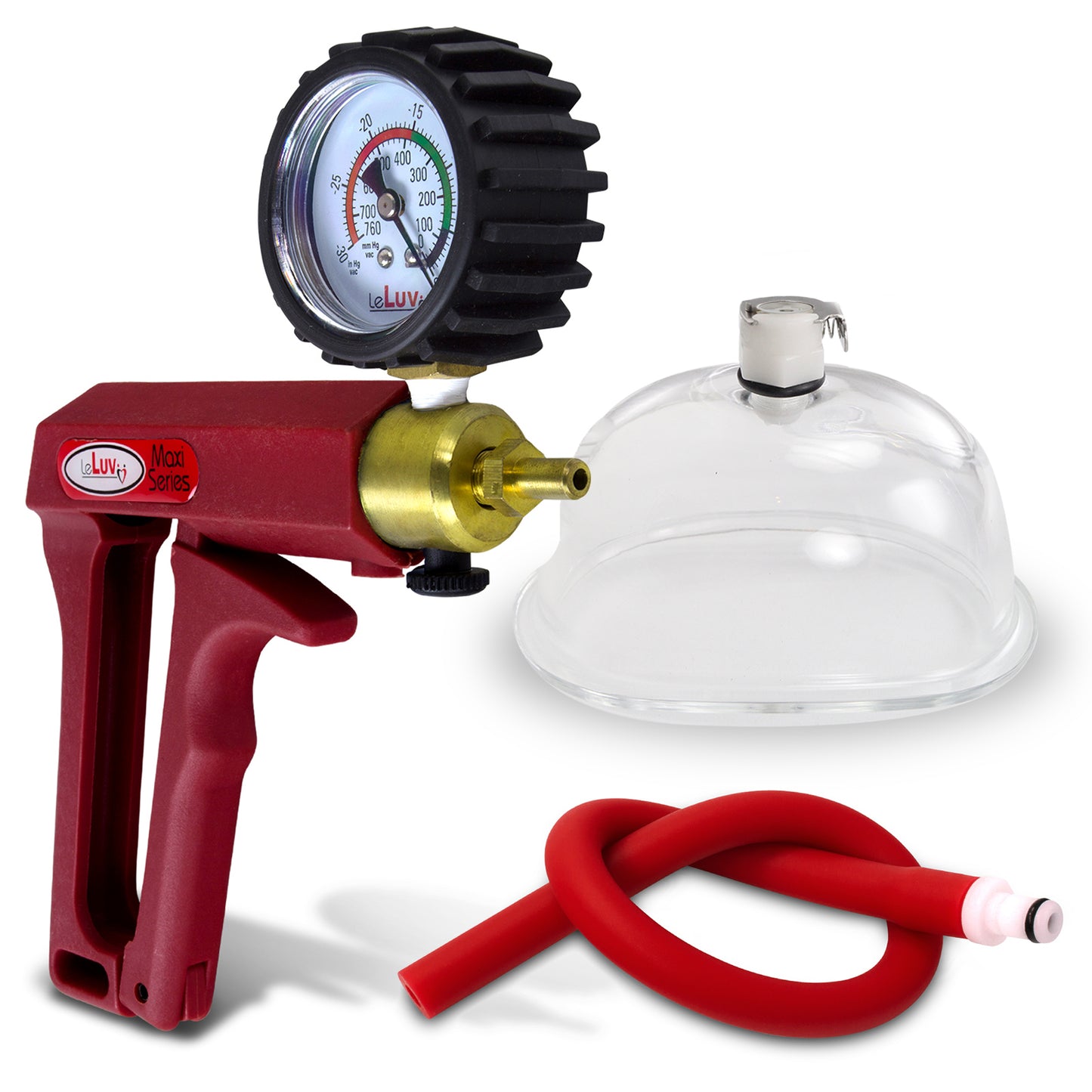 LeLuv MAXI Red Vagina Pump + Gauge & Cover with Premium Slippery Hose