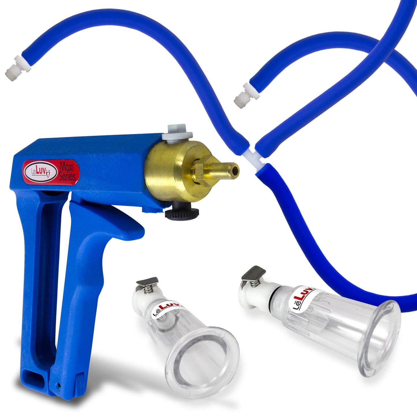 LeLuv MAXI Blue Pistol Grip Nipple Pump Slippery Blue Hose Medium