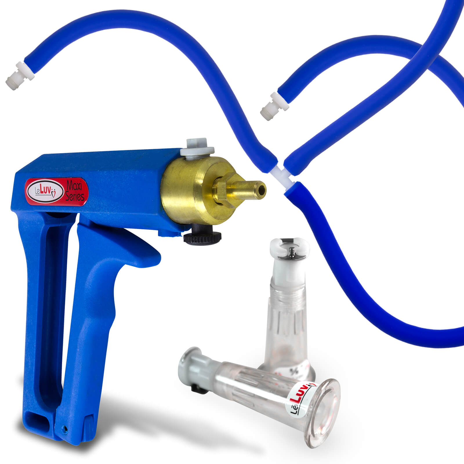 LeLuv MAXI Blue Pistol Grip Nipple Pump Slippery Blue Hose Small