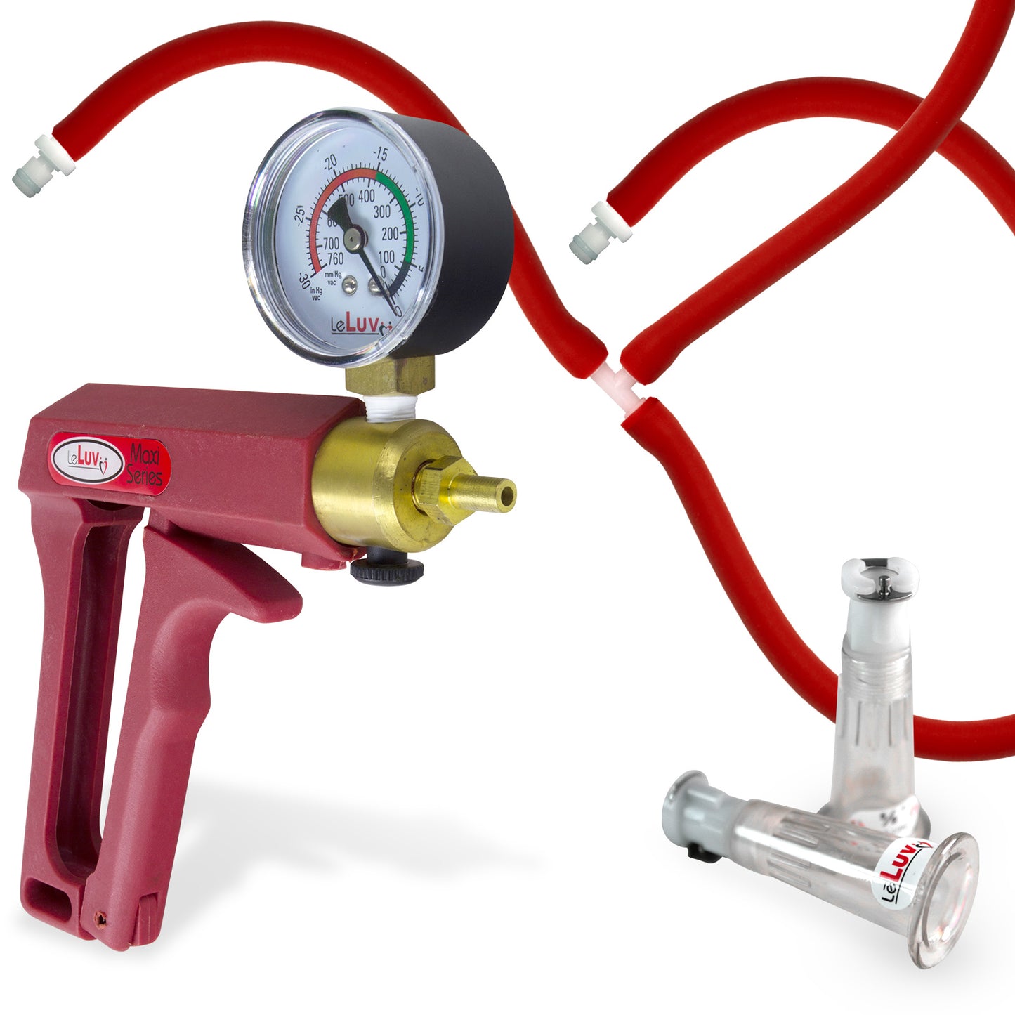 LeLuv MAXI Red + Gauge Pistol Nipple Pump Slippery Red Hose Extra-Small