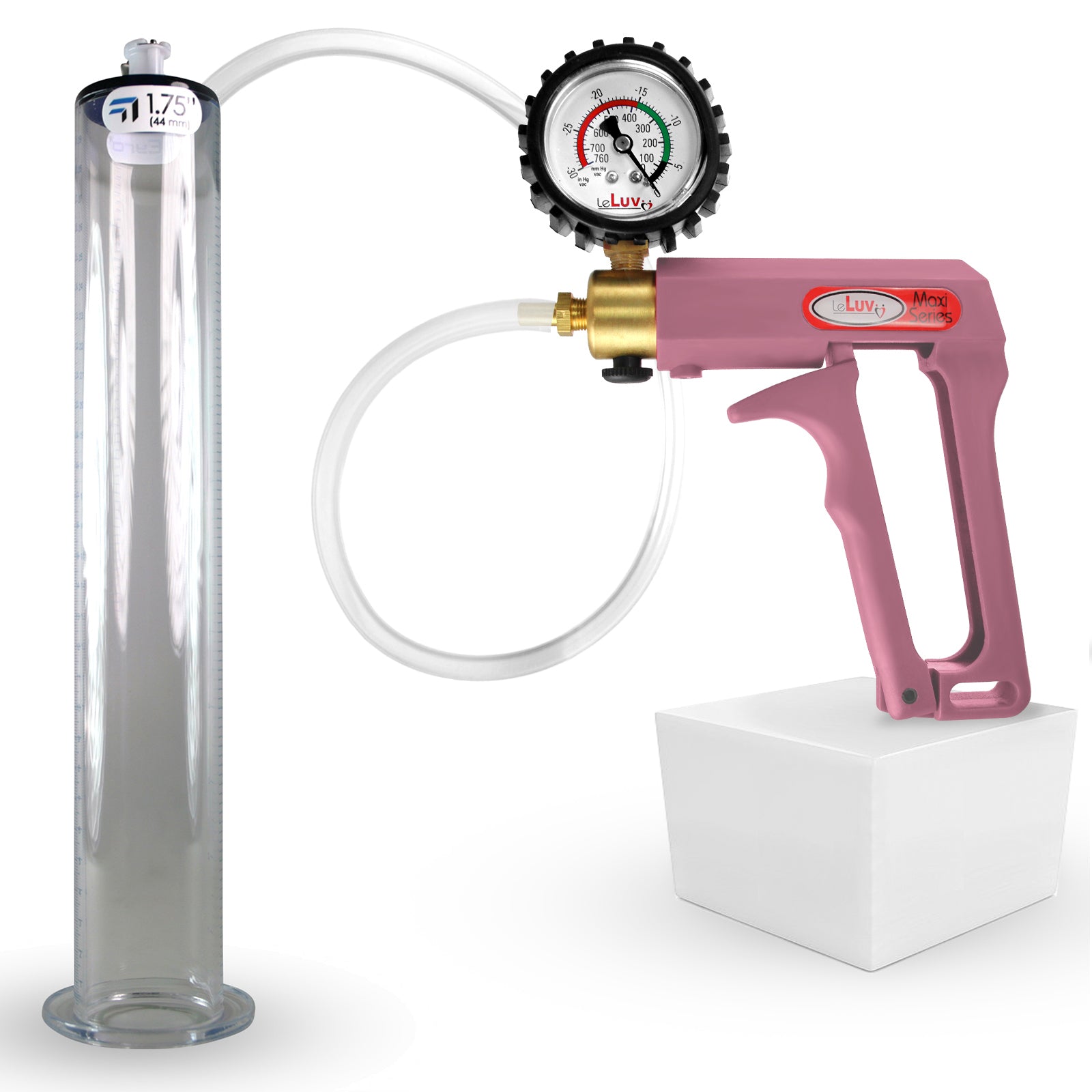 MAXI Pink Penis Pump + Protected Gauge with 12" x 1.75" WIDE Flange Cylinder