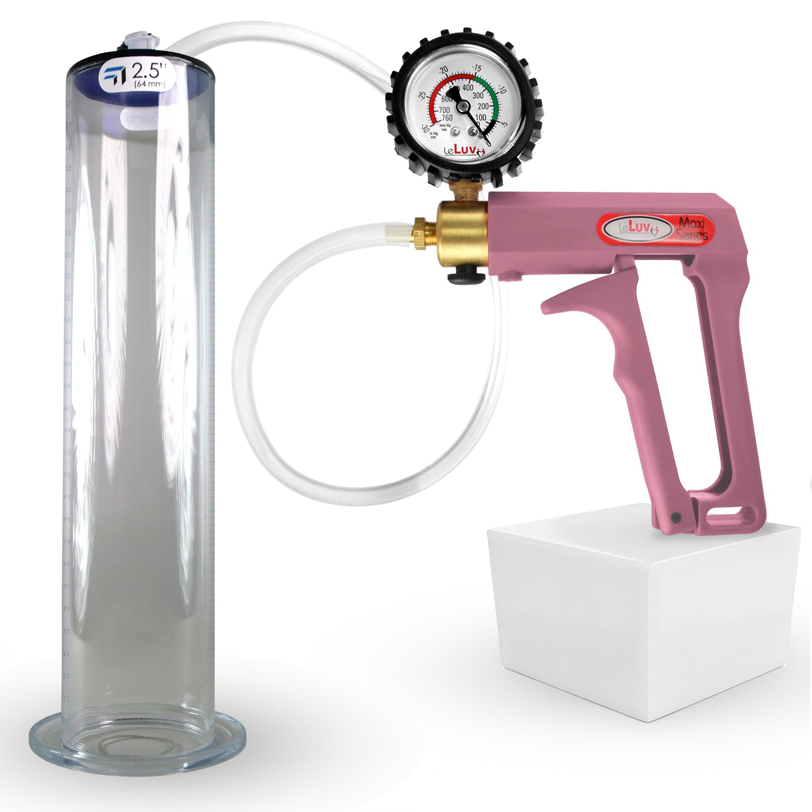 MAXI Pink Penis Pump + Protected Gauge with 12" x 2.50" WIDE Flange Cylinder