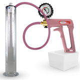 Maxi Pink Handle Silicone Hose | Penis Pump + Protected Gauge | 12" x 1.75" Wide Flange Cylinder