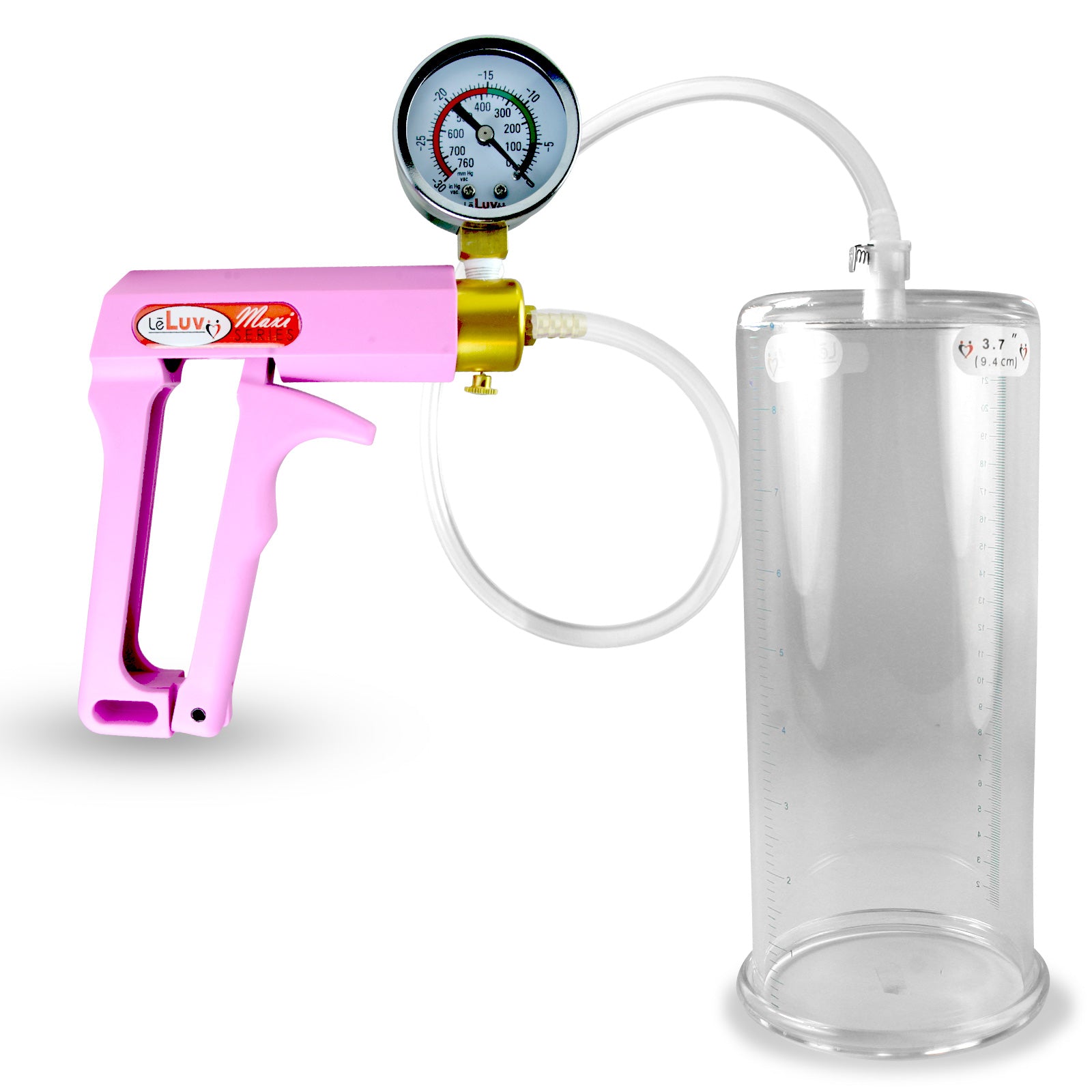MAXI Pink + Gauge 9" Length Penis Pump with - 3.70" Diameter