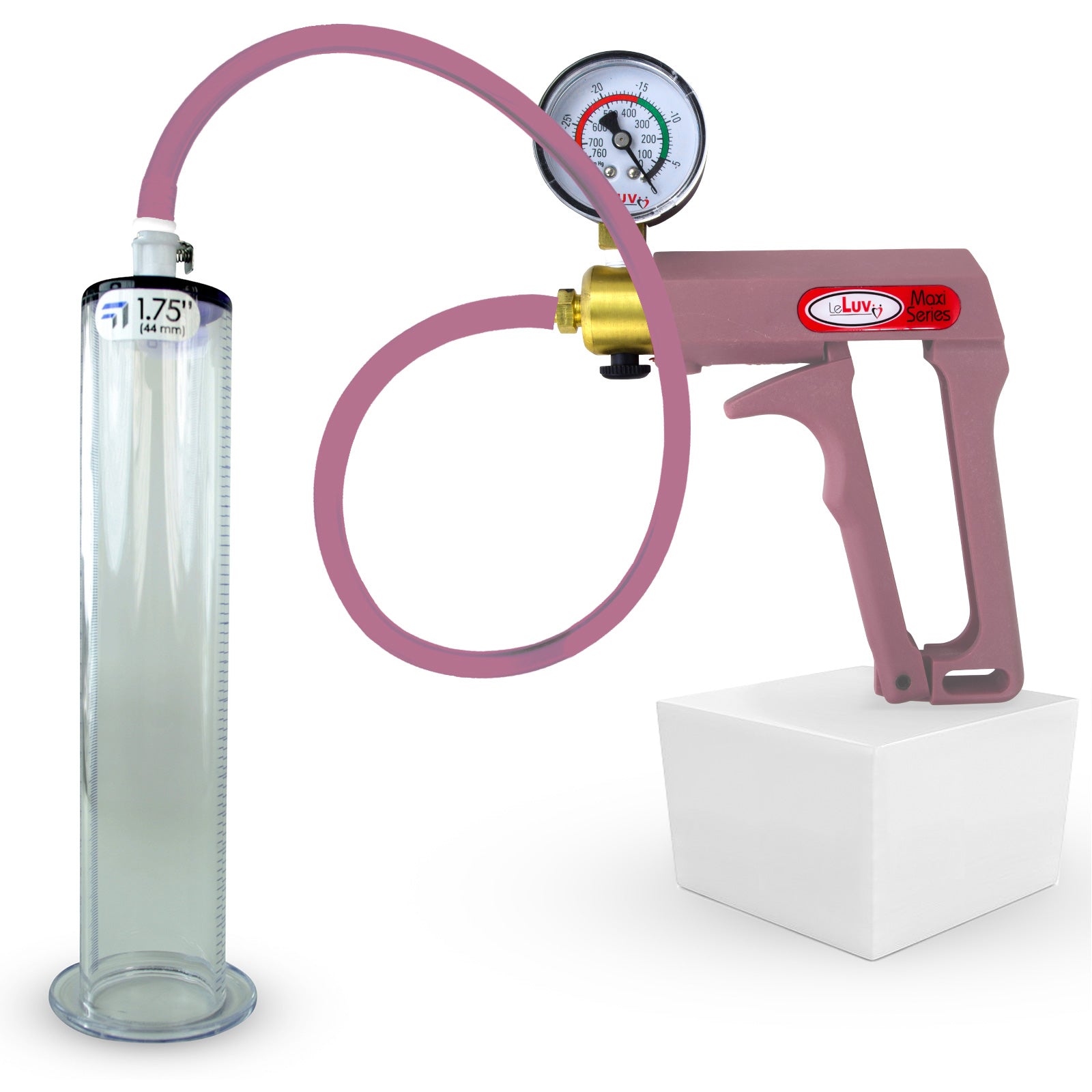 Maxi Pink Handle Silicone Hose | Penis Pump + Gauge | 9" x 1.75" Wide Flange Cylinder