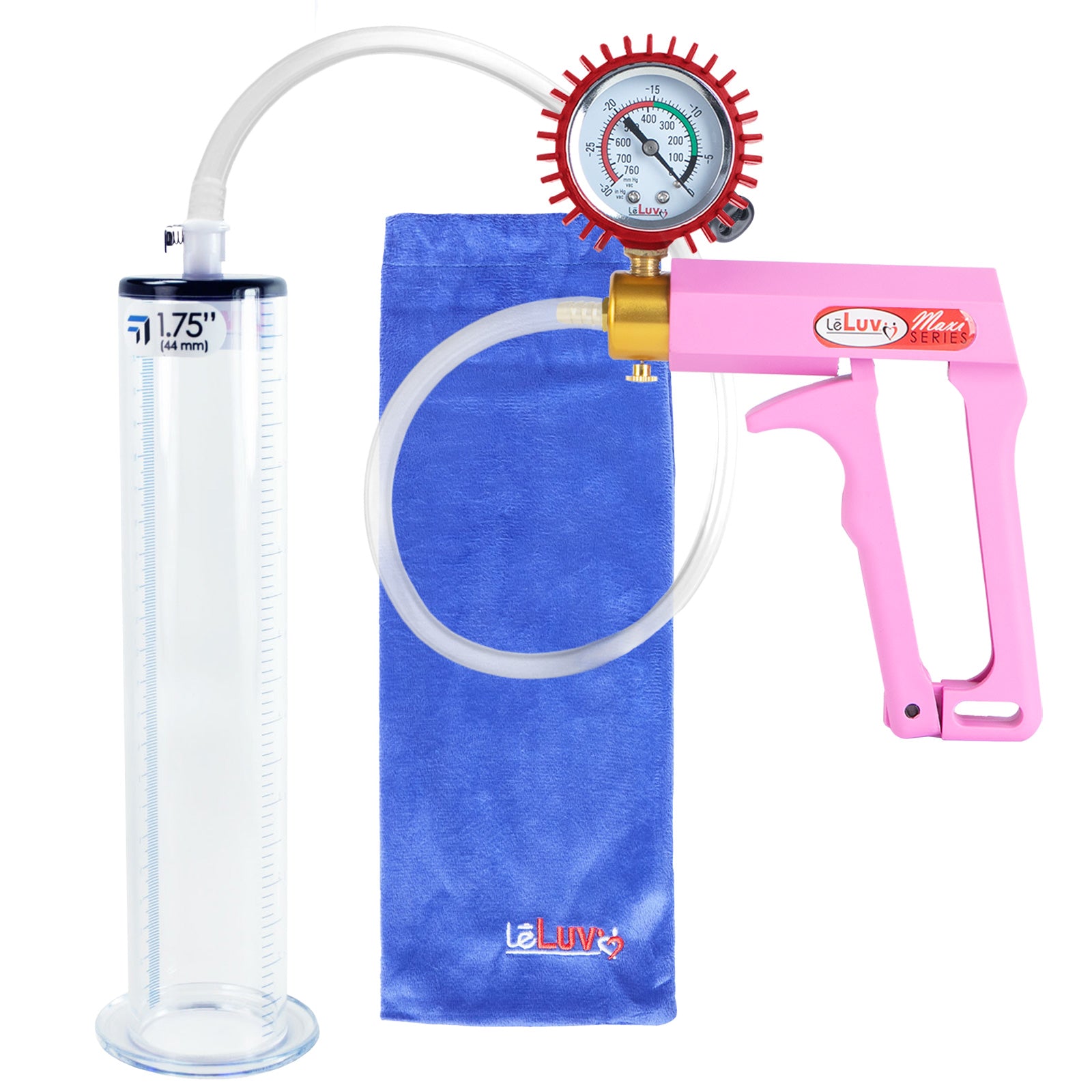 MAXI Pink Penis Pump + Protected Gauge with 9" x 1.75" WIDE Flange Cylinder