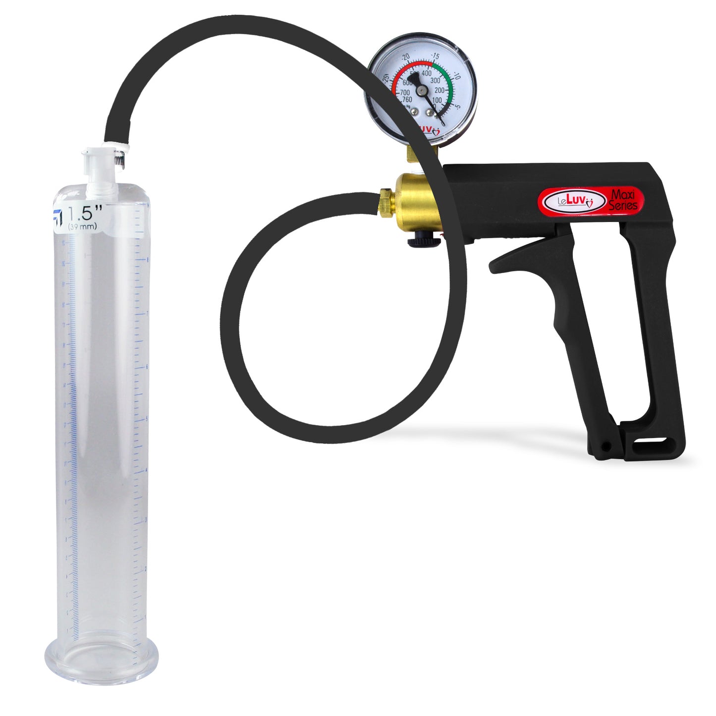 Maxi Black Handle Silicone Hose | Penis Pump + Gauge | 9" x 1.50" Cylinder