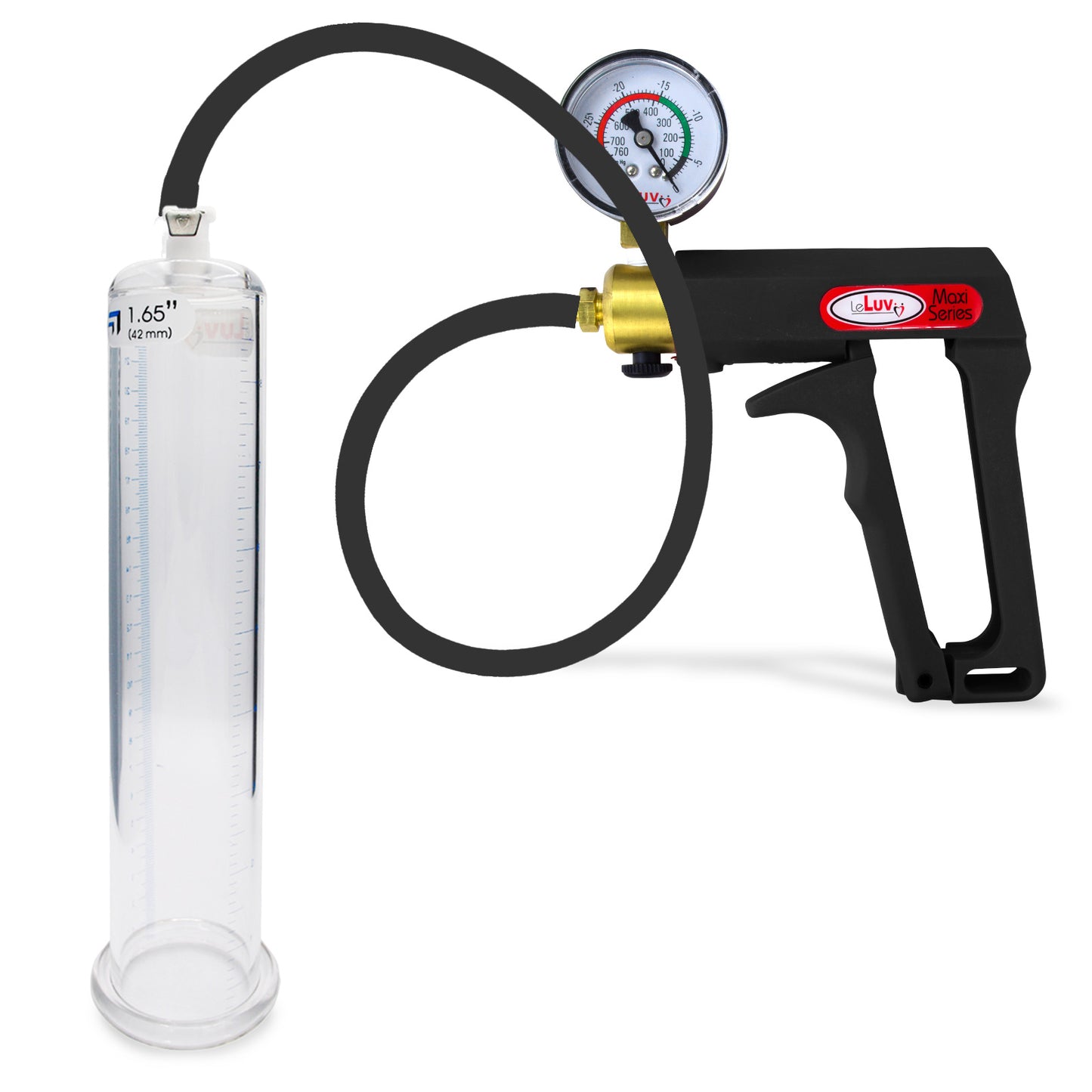 Maxi Black Handle Silicone Hose | Penis Pump + Gauge | 9" x 1.65" Cylinder