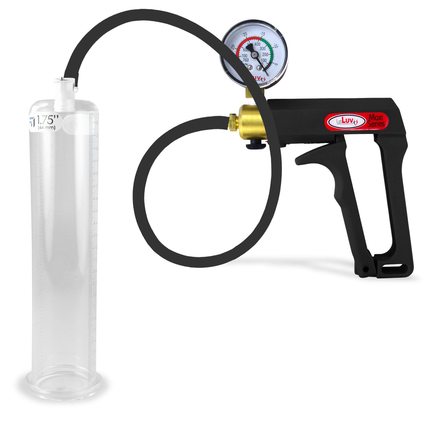 Maxi Black Handle Silicone Hose | Penis Pump + Gauge | 9" x 1.75" Cylinder