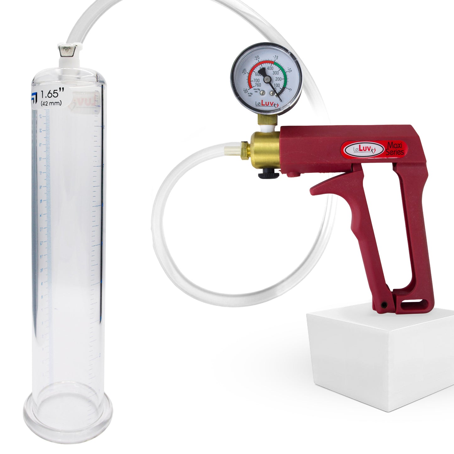 Maxi Red Penis 12" Length Penis Pump w/ Gauge Kit - 1.65" Diameter
