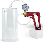 Maxi Red Handle Clear Hose | Penis Pump + Gauge | 12" x 4.50" Cylinder