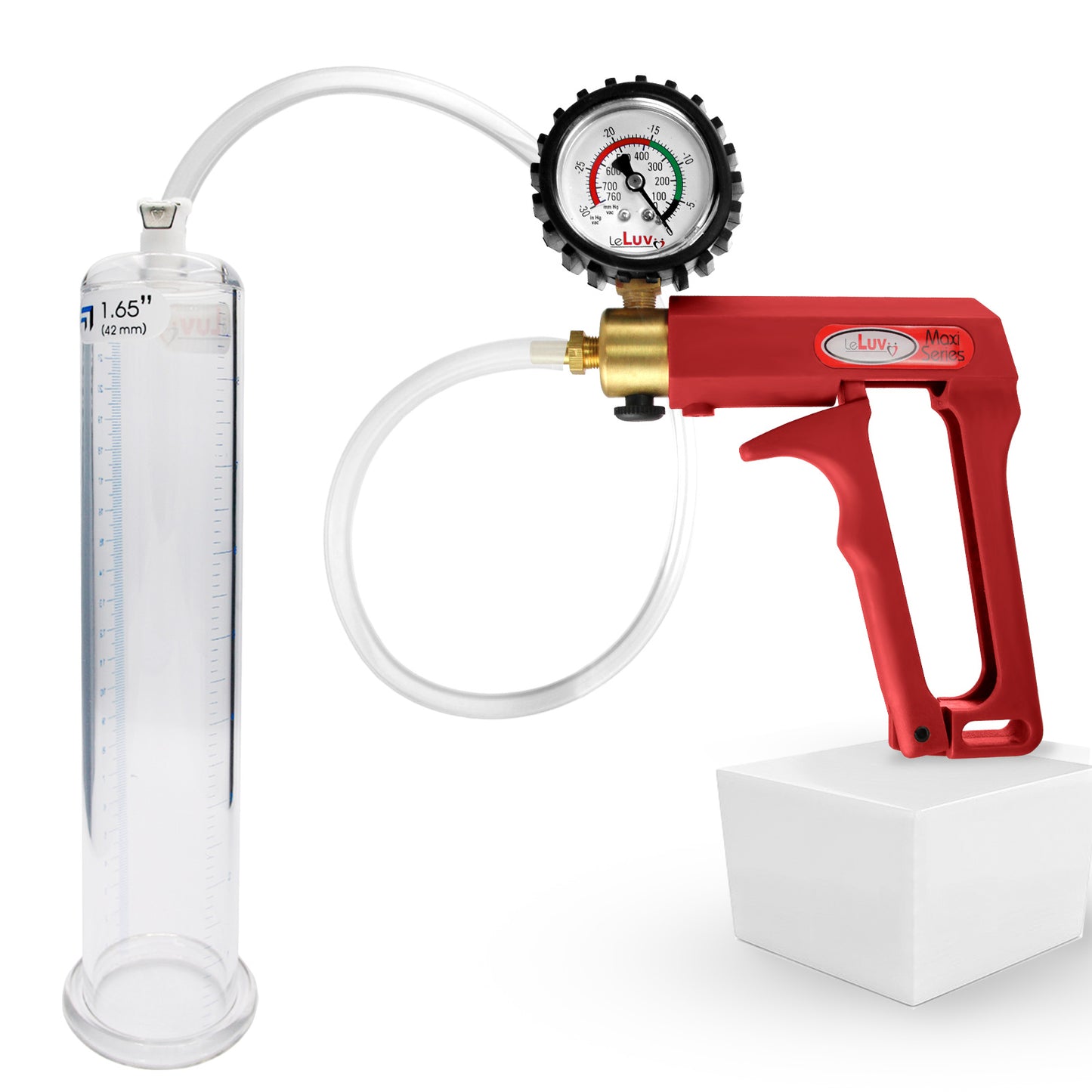 Maxi Red 12" Penis Pump + Gauge & Cover - 1.65" Diameter with