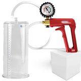 Maxi Red Handle Clear Hose | Penis Pump + Protected Gauge | 12" x 4.10" Cylinder