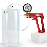 Maxi Red Handle Clear Hose | Penis Pump + Protected Gauge | 12" x 4.50" Cylinder