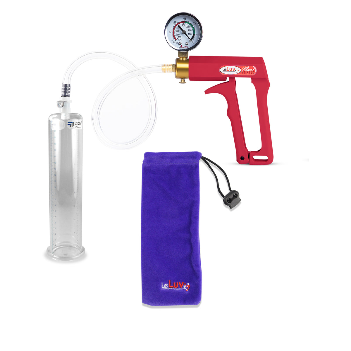 Maxi Red Handle Clear Hose | Penis Pump + Gauge | 9" x 2.125" Cylinder