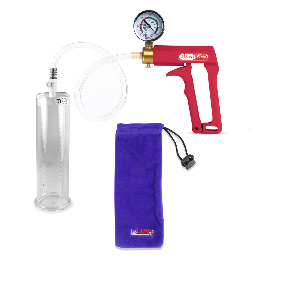Maxi Red Handle Clear Hose | Penis Pump + Gauge | 9" x 2.75" Cylinder