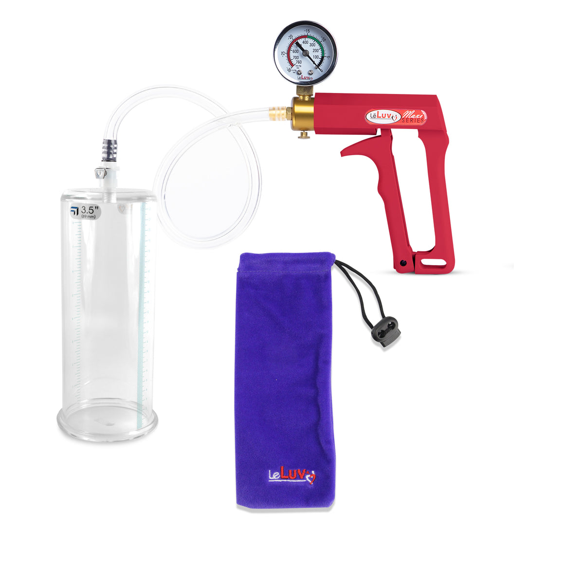 Maxi Red Handle Clear Hose | Penis Pump + Gauge | 9" x 3.50" Cylinder