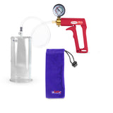 Maxi Red Handle Clear Hose | Penis Pump + Gauge | 9" x 4.50" Cylinder