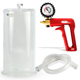 Maxi Red Handle Clear Hose | Penis Pump + Protected Gauge | 9" x 4.50" Cylinder