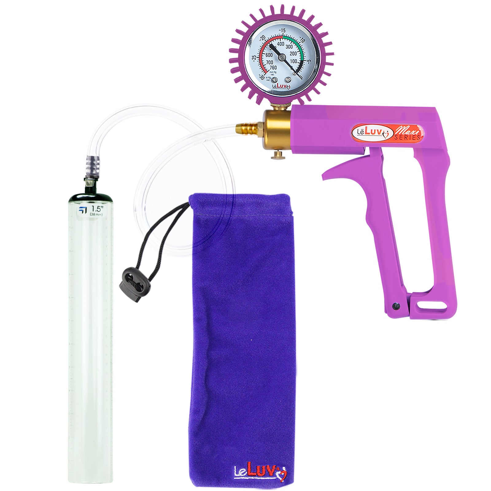 Maxi Purple Handle Clear Hose | Penis Pump + Protected Gauge | 12" x 1.5" Thick-Walled Cylinder
