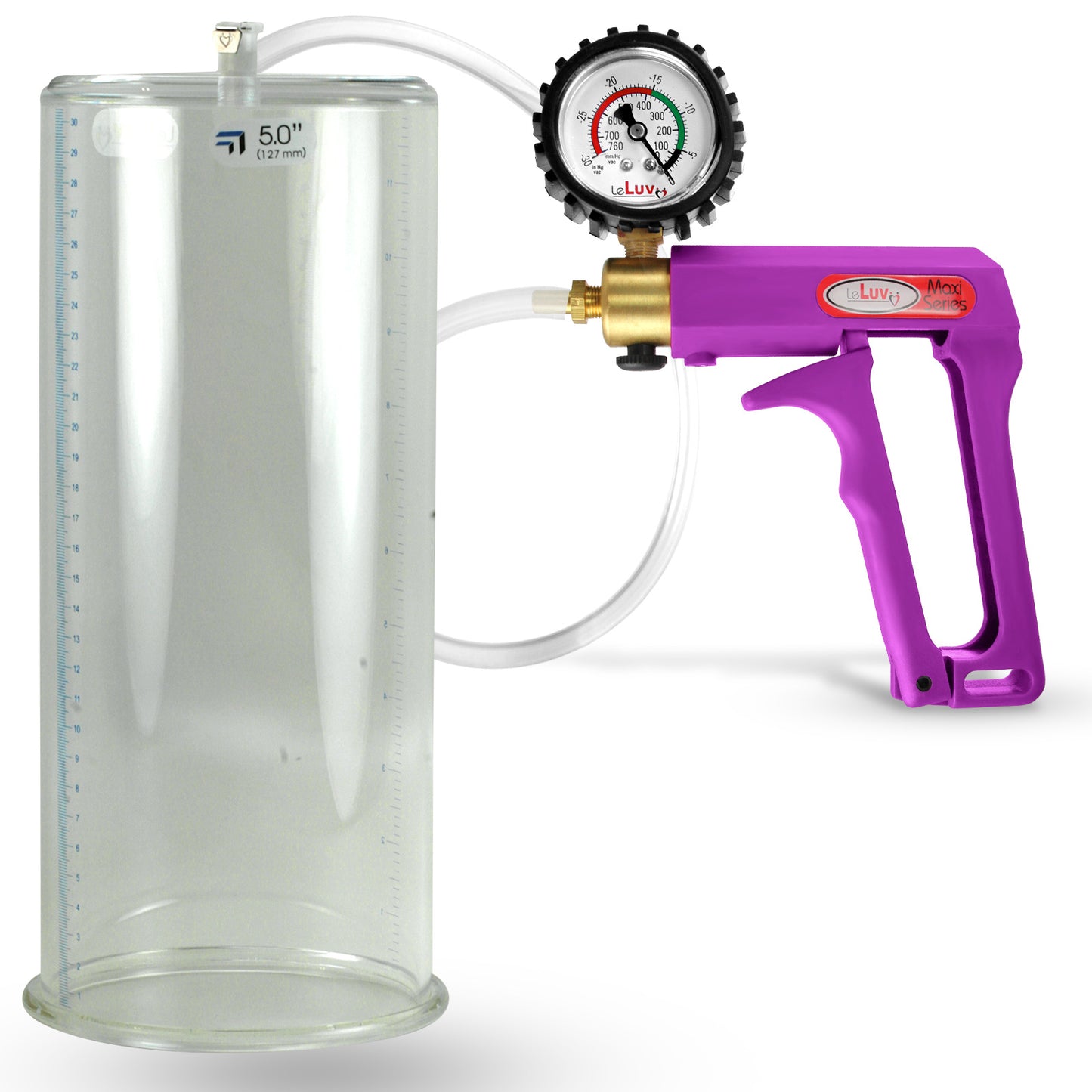 Maxi Purple Handle Clear Hose | Penis Pump + Protected Gauge | 12" x 2.00"
