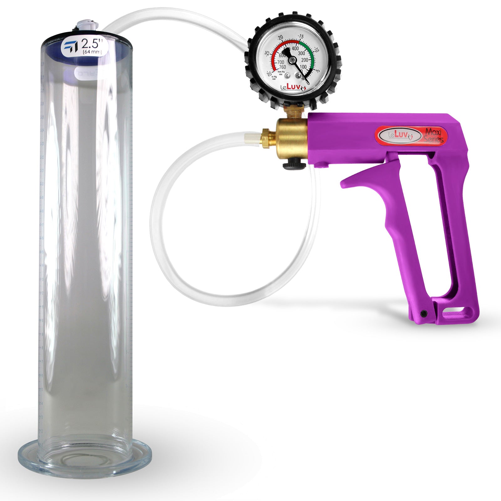 Maxi Purple Handle Clear Hose | Penis Pump + Protected Gauge | 12" x 2.50" Wide Flange Cylinder