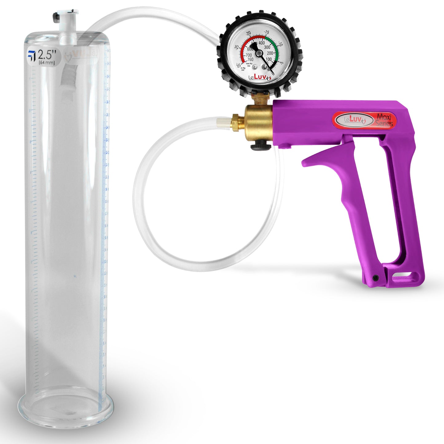 Maxi Purple Handle Clear Hose | Penis Pump + Protected Gauge | 12" x 2.50"