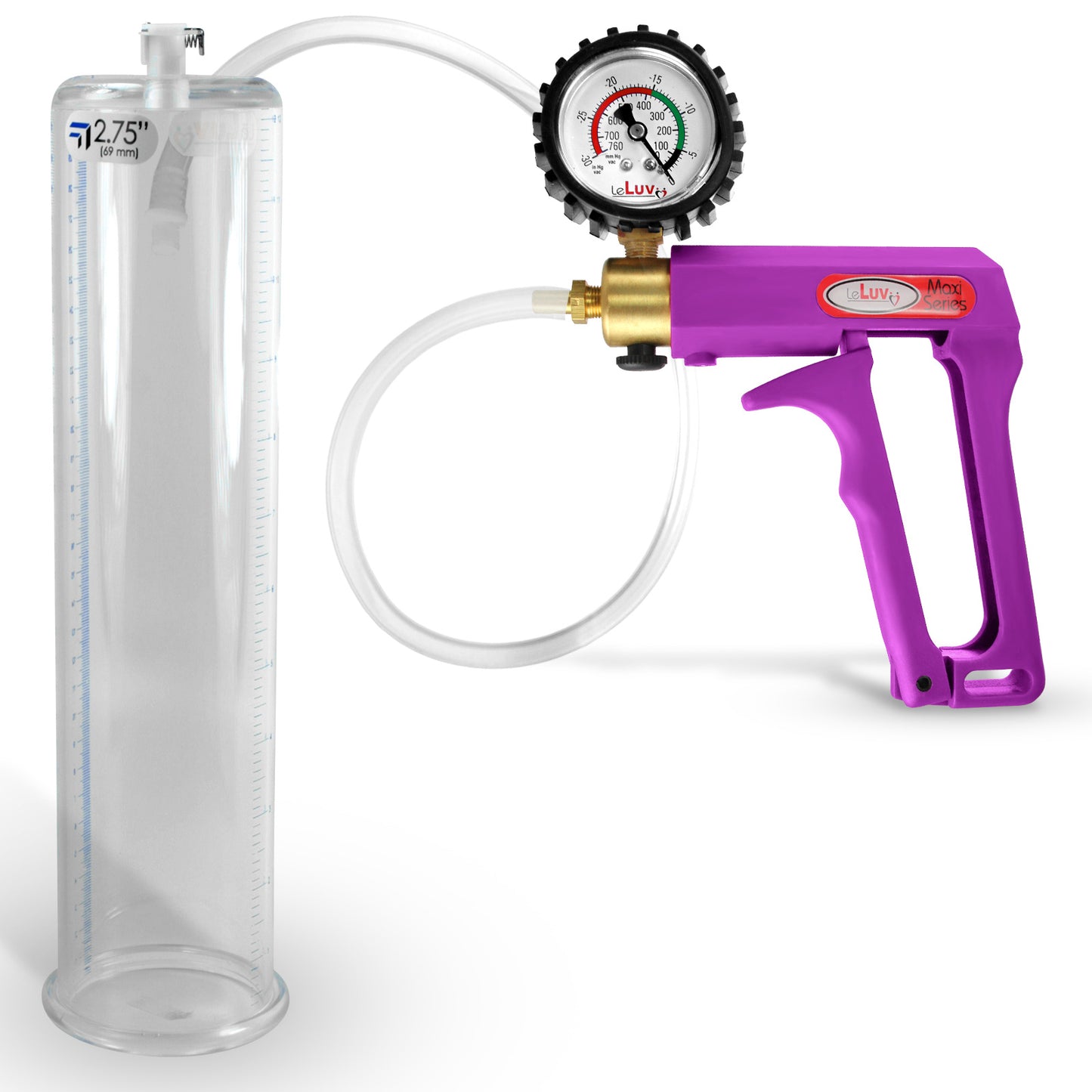 Maxi Purple Handle Clear Hose | Penis Pump + Protected Gauge | 12" x 2.75"