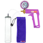 Maxi Purple Handle Clear Hose | Penis Pump + Protected Gauge | 12" x 2.9" Thick-Walled Cylinder