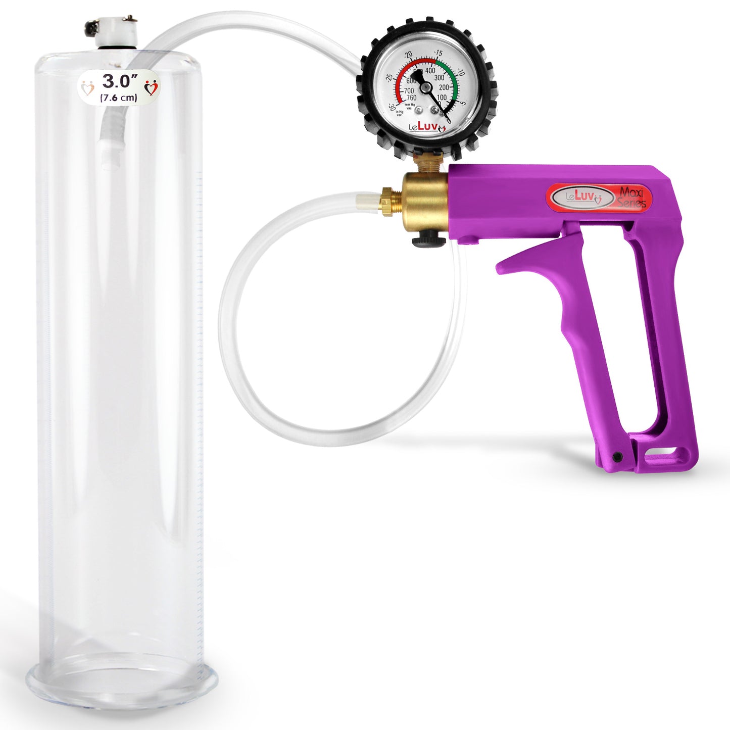 Maxi Purple Handle Clear Hose | Penis Pump + Protected Gauge | 12" x 3.00"