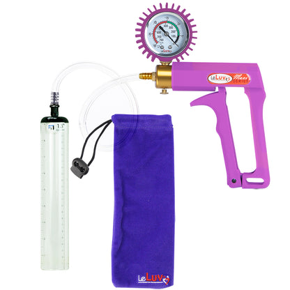 Maxi Purple Handle Clear Hose | Penis Pump + Protected Gauge | 9" x 1.3" Thick-Walled Cylinder