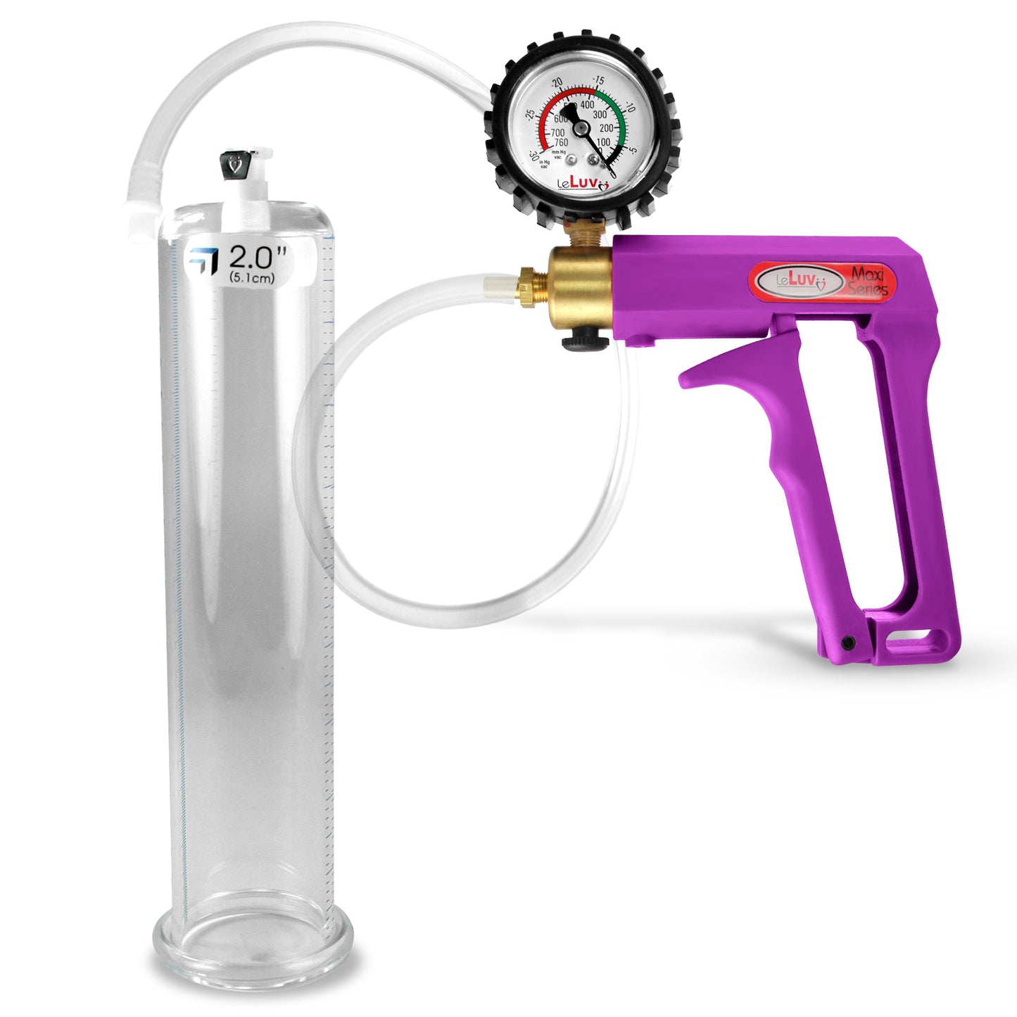 Maxi Purple Handle Clear Hose | Penis Pump + Protected Gauge | 9" x 2.00"