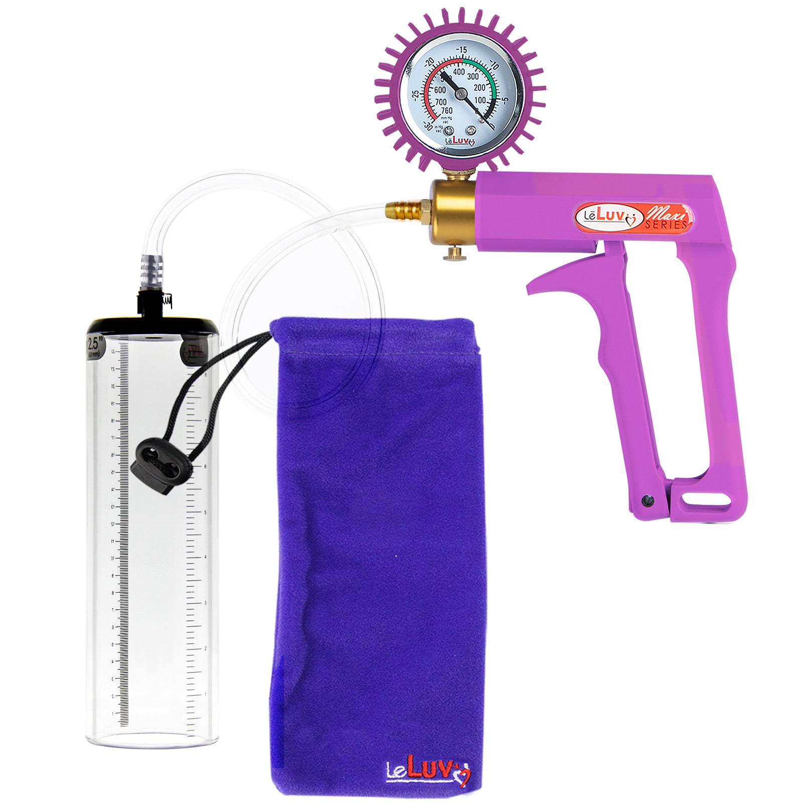 Maxi Purple Handle Clear Hose | Penis Pump + Protected Gauge | 9" x 2.5" Thick-Walled Cylinder