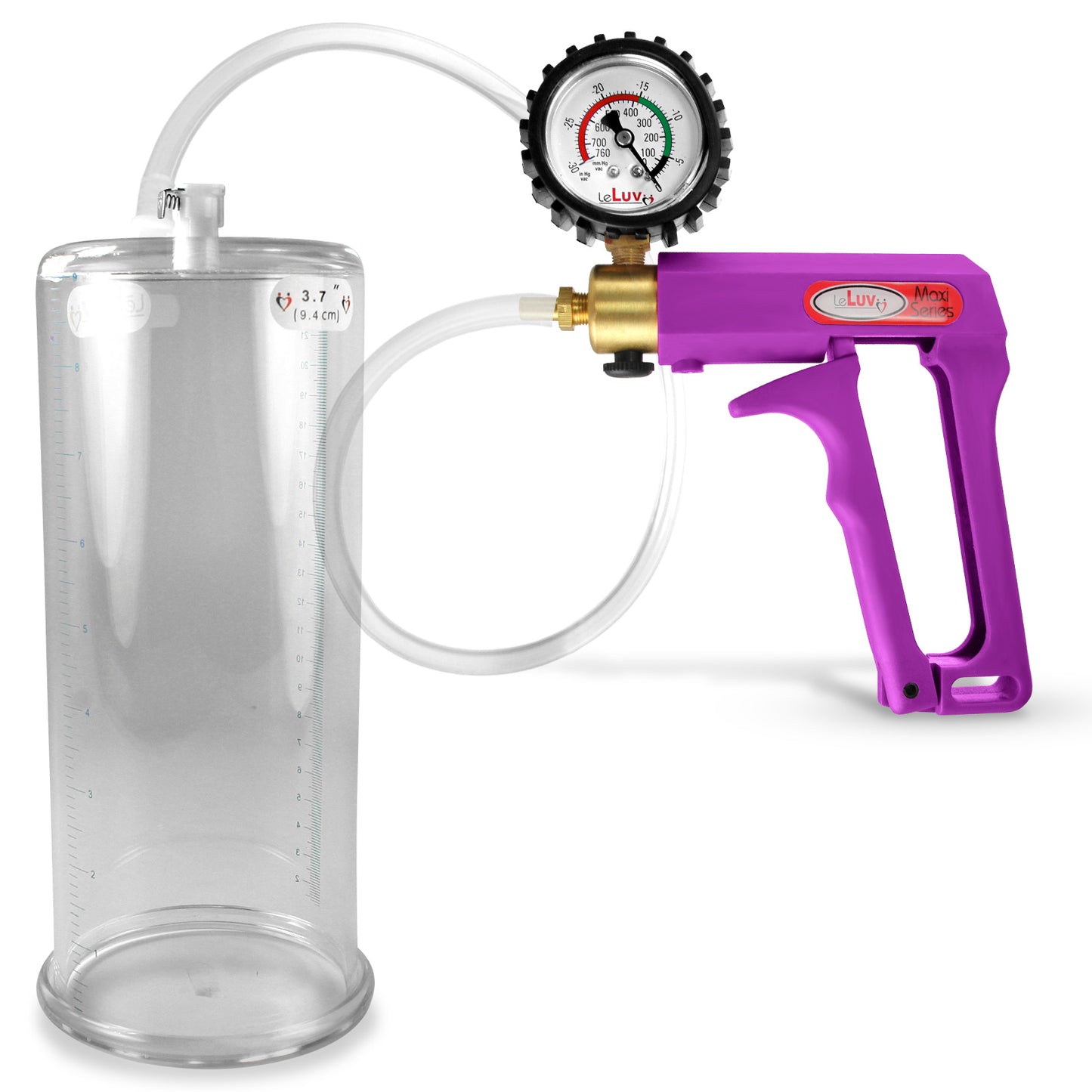 Maxi Purple Handle Clear Hose | Penis Pump + Protected Gauge | 9" x 3.70"