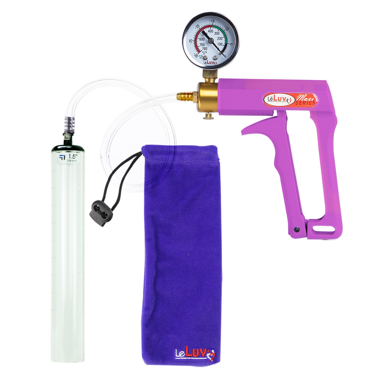 Maxi Purple Handle Clear Hose | Penis Pump + Gauge | 12" x 1.5" Thick-Walled Cylinder
