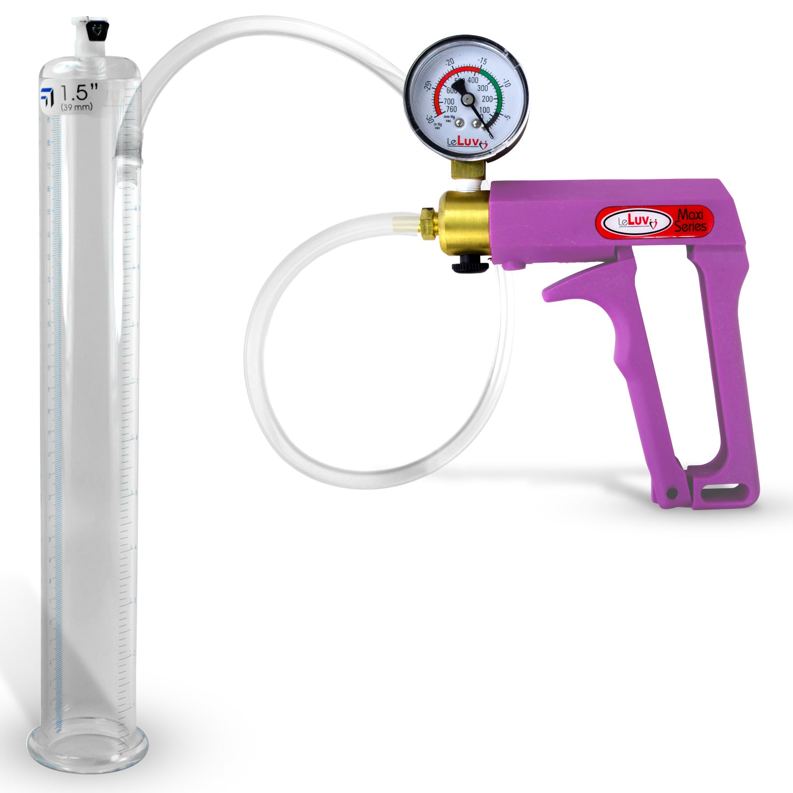 Maxi Purple Handle Clear Hose | Penis Pump + Gauge | 12" x 1.50" Cylinder