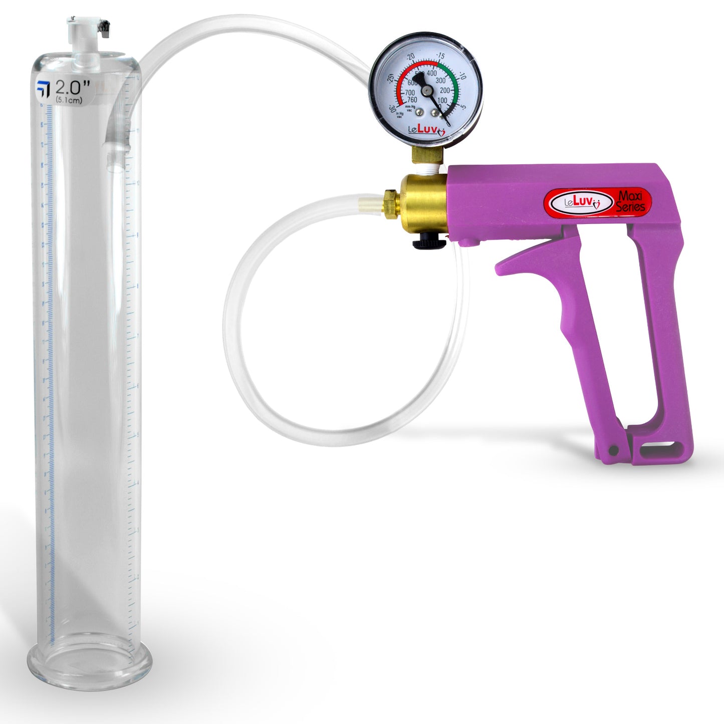 Maxi Purple Handle Clear Hose | Penis Pump + Gauge | 12" x 2.00" Cylinder