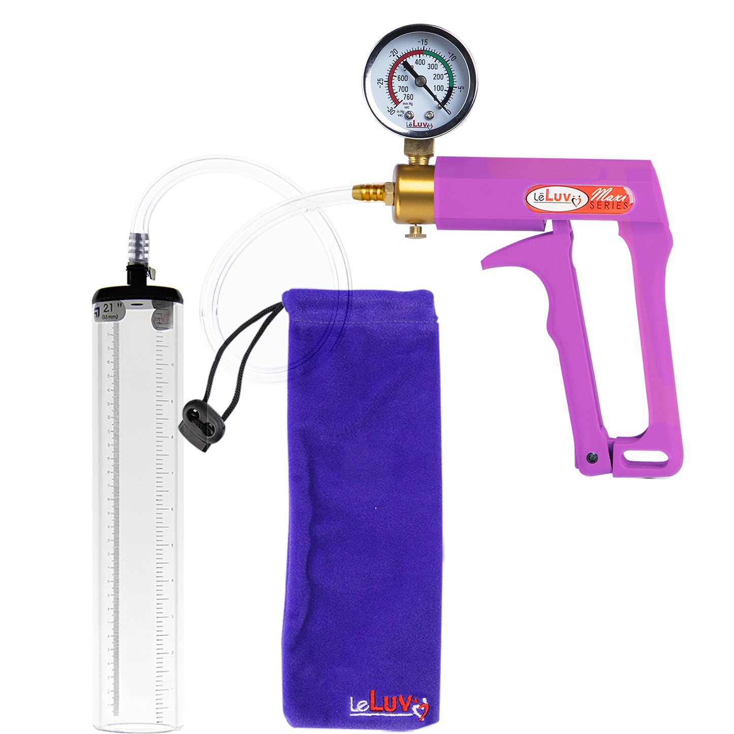 Maxi Purple Handle Clear Hose | Penis Pump + Gauge | 12" x 2.1" Thick-Walled Cylinder