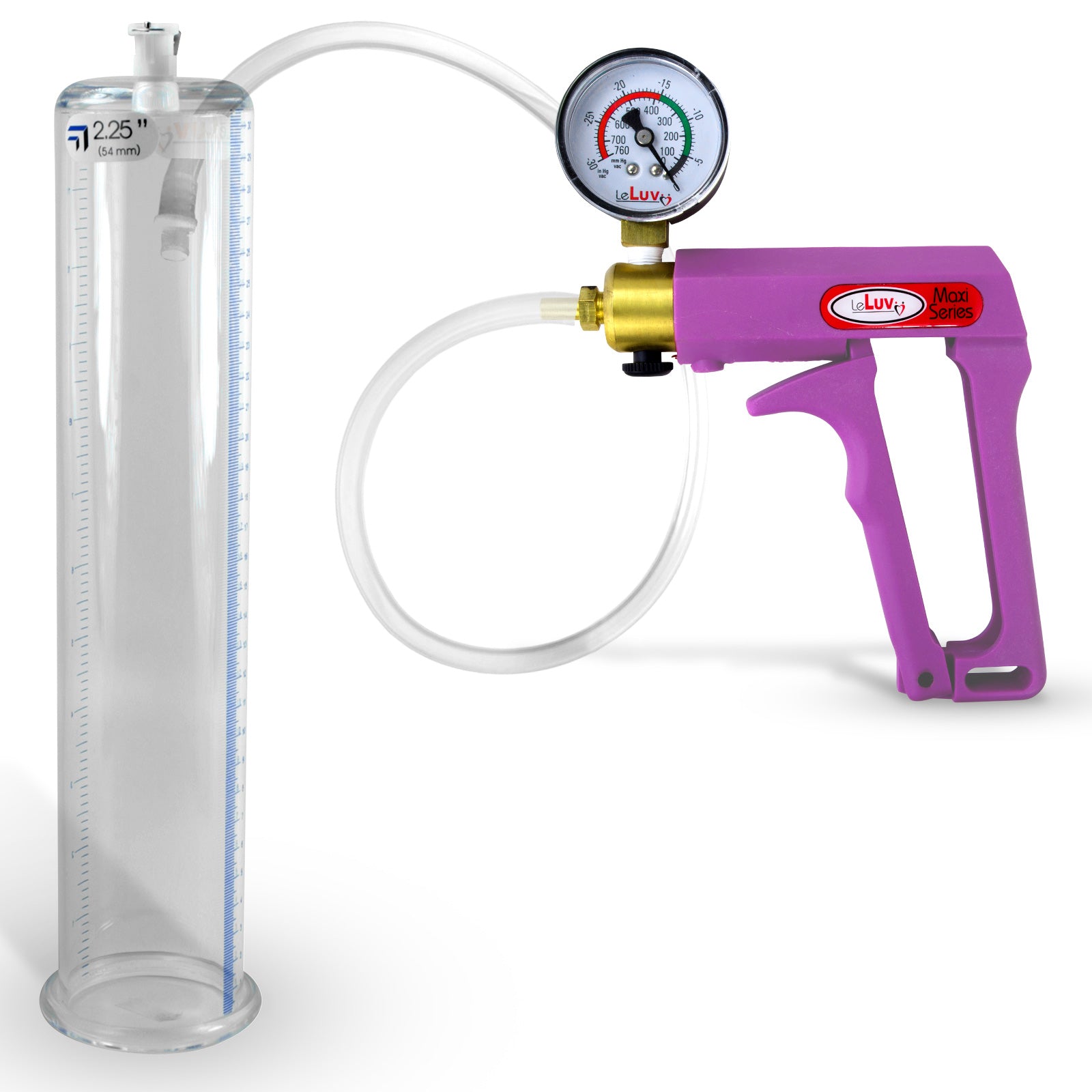Maxi Purple Handle Clear Hose | Penis Pump + Gauge | 12" x 2.25" Cylinder