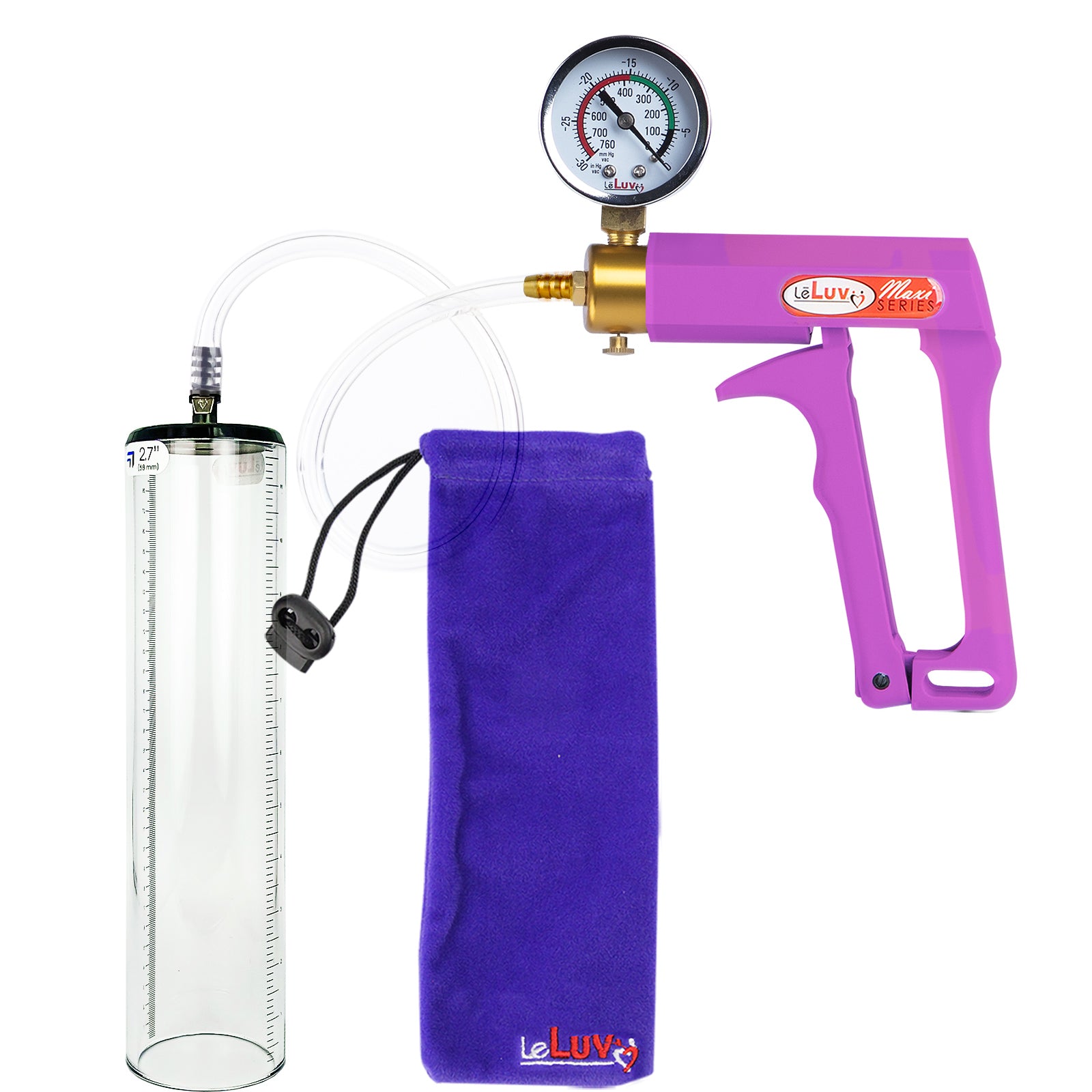 Maxi Purple Handle Clear Hose | Penis Pump + Gauge | 12" x 2.7" Thick-Walled Cylinder