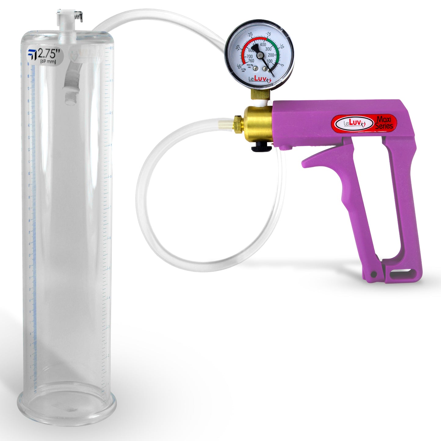 Maxi Purple Handle Clear Hose | Penis Pump + Gauge | 12" x 2.75" Cylinder