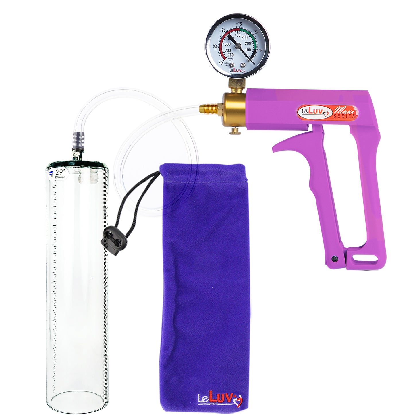 Maxi Purple Handle Clear Hose | Penis Pump + Gauge | 12" x 2.9" Thick-Walled Cylinder