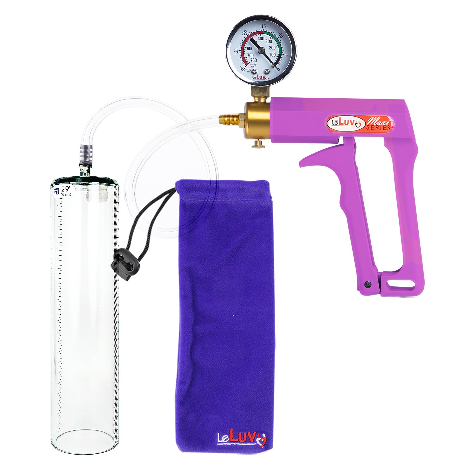 Maxi Purple Handle Clear Hose | Penis Pump + Gauge | 12" x 2.9" Thick-Walled Cylinder