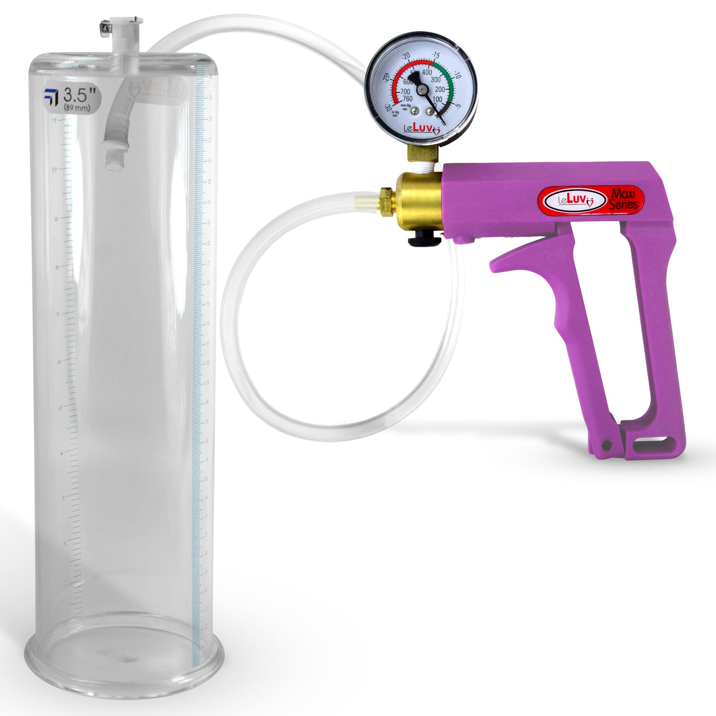 Maxi Purple Handle Clear Hose | Penis Pump + Gauge | 12" x 3.50" Cylinder
