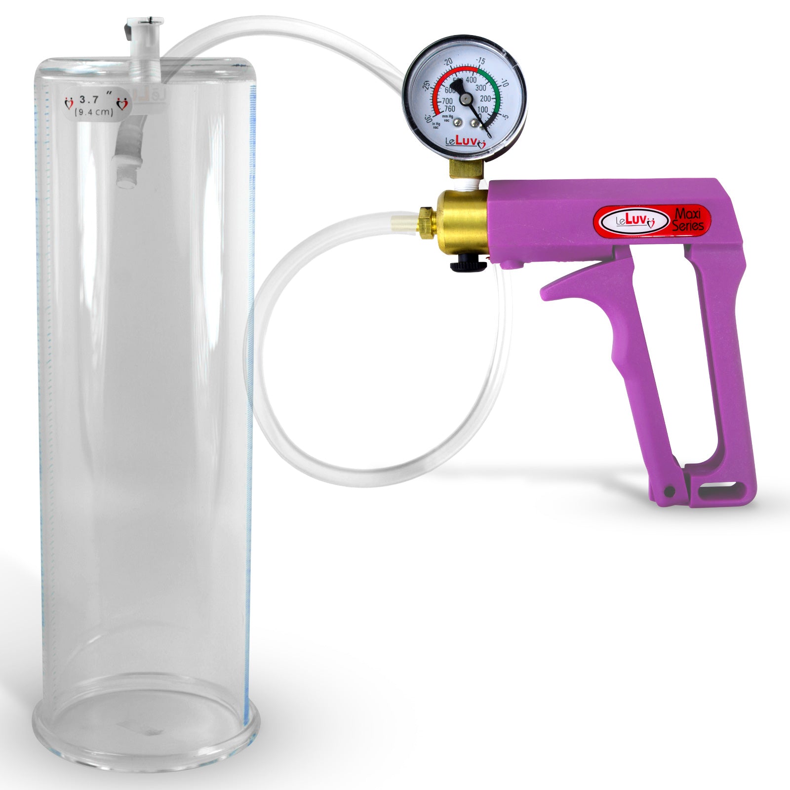 Maxi Purple Handle Clear Hose | Penis Pump + Gauge | 12" x 3.70" Cylinder