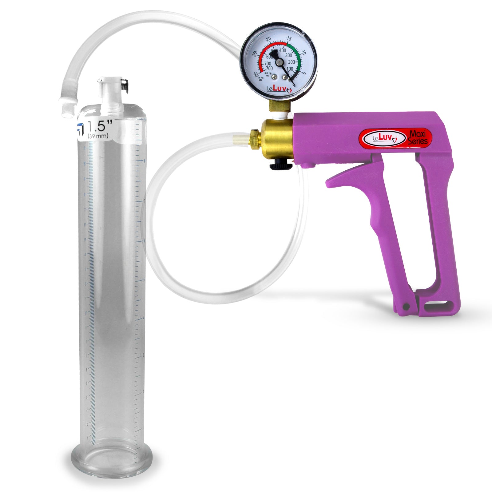 Maxi Purple Handle Clear Hose | Penis Pump + Gauge | 9" x 1.50" Cylinder