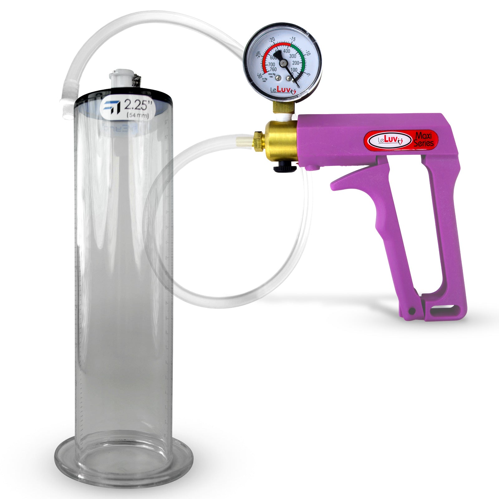 Maxi Purple Handle Clear Hose | Penis Pump + Gauge | 9" x 2.25" Wide Flange Cylinder