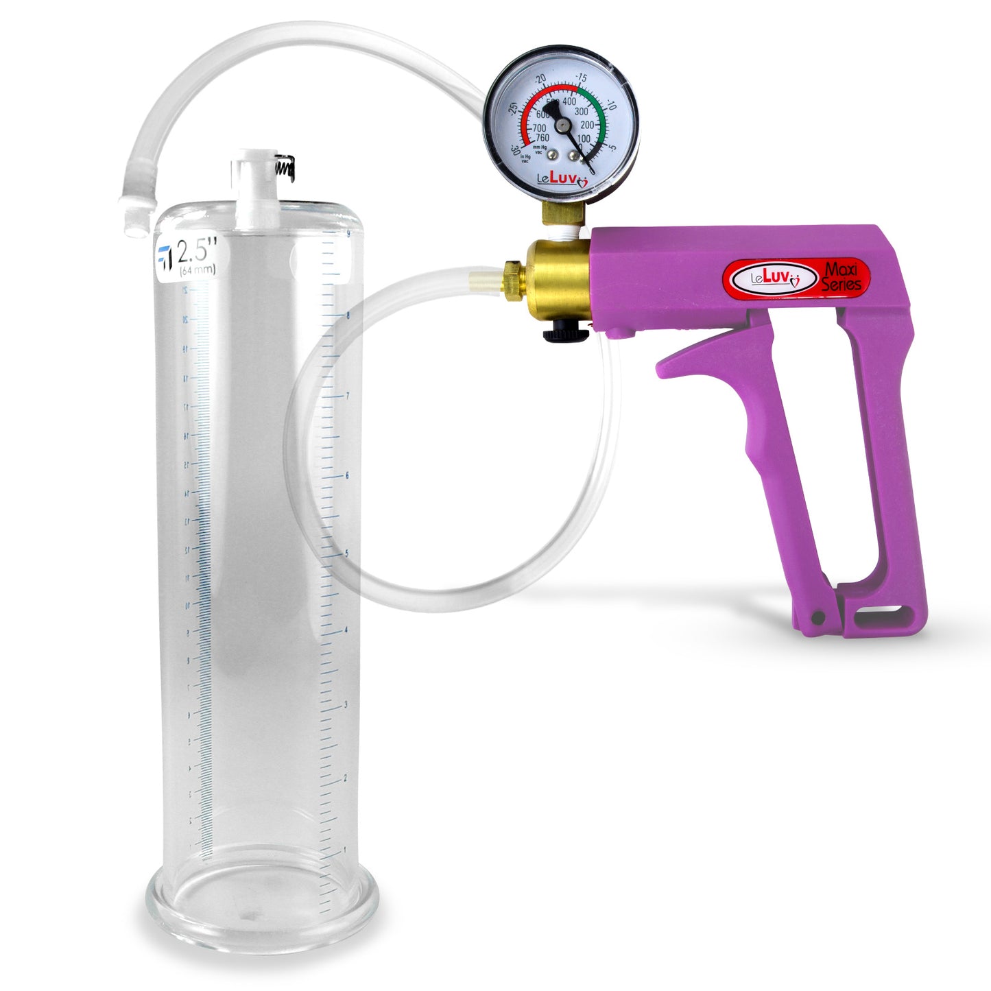 Maxi Purple Handle Clear Hose | Penis Pump + Gauge | 9" x 2.50" Cylinder